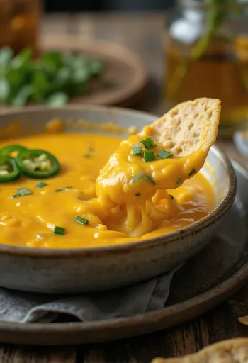 Sýrová omáčka s Jalapeños podávaná v misce