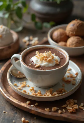 Horký kokosový nápoj čerstvě servírovaný