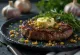 Grilovaný hovězí steak podávaný s čerstvým salátem a pečenými bramborami