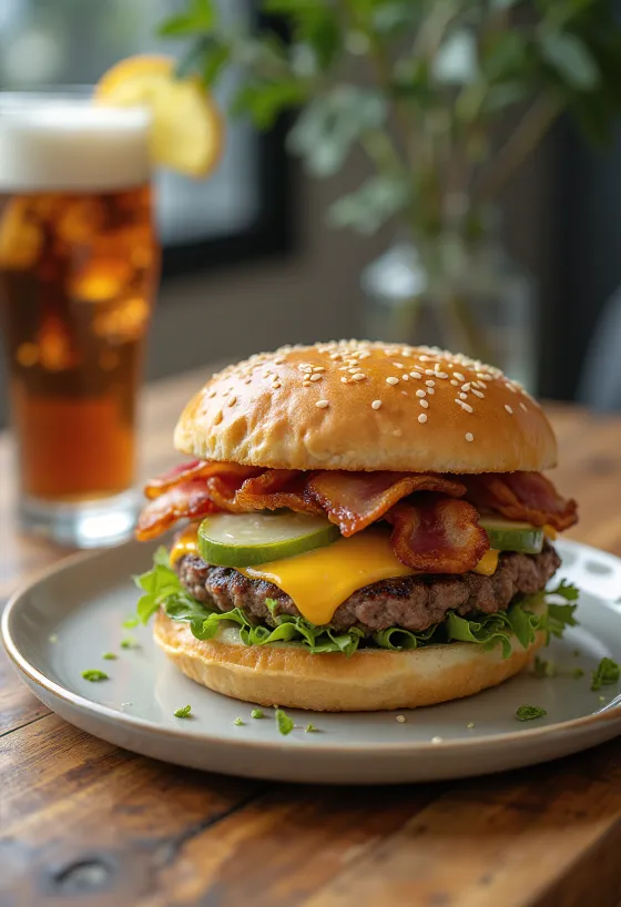 Čerstvě připravený hamburger se vším všudy s extra přísadami