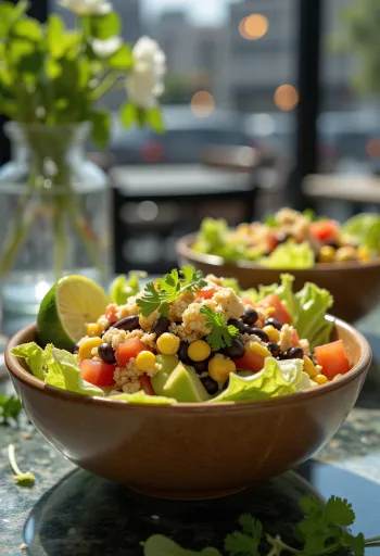 Veganský taco salát s tortilla chipsy a zeleninou