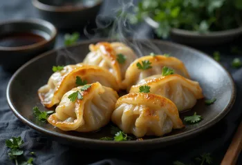Gyoza knedlíčky s kuřecím masem, jemné a kořeněné, čerstvě připravené