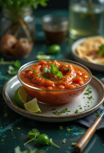 Čerstvá rajčatová salsa s jalapeños a limetkou v misce