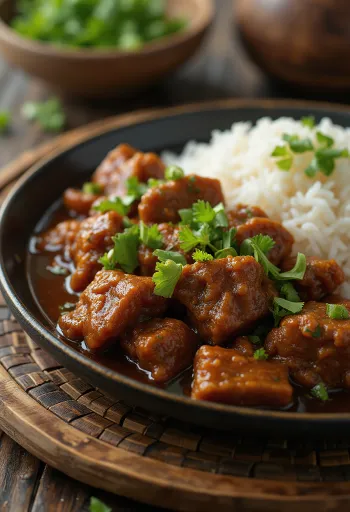 Hovězí Rendang servírované s rýží