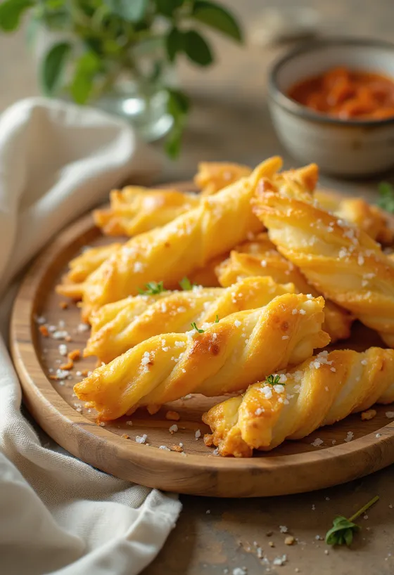 Křupavé sýrové tyčinky čerstvě upečené, se zlatohnědou sýrovou vrstvou