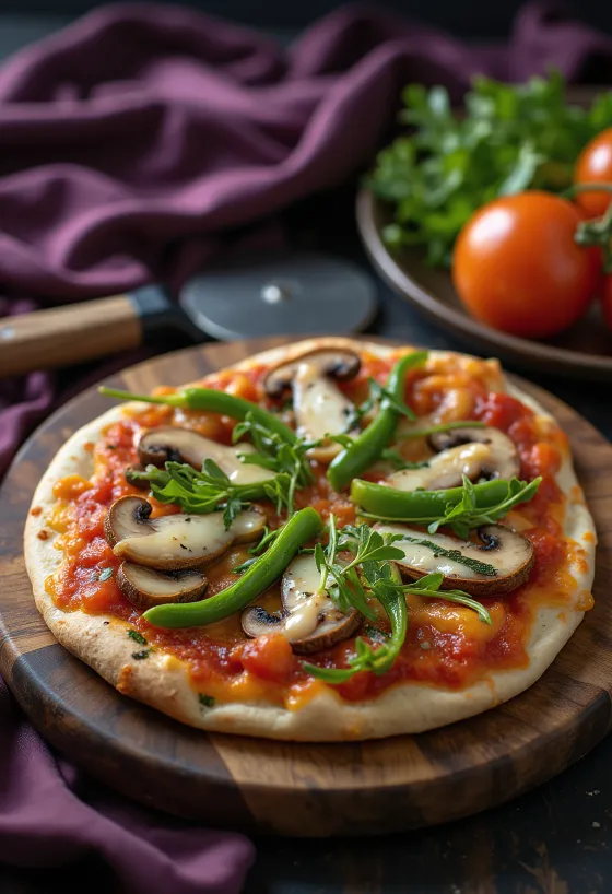 Veganská tortilla pizza s čerstvou zeleninou a rukolou