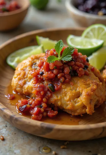 Ayam Geprek, smažené kuře drcené s chilli pastou