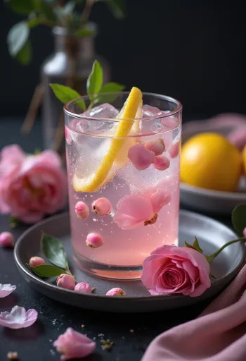 Limonáda s růžovou vodou servírovaná ve sklenici