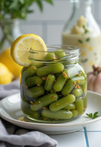 Nakládané kořeněné vinné listy servírované ve sklenici