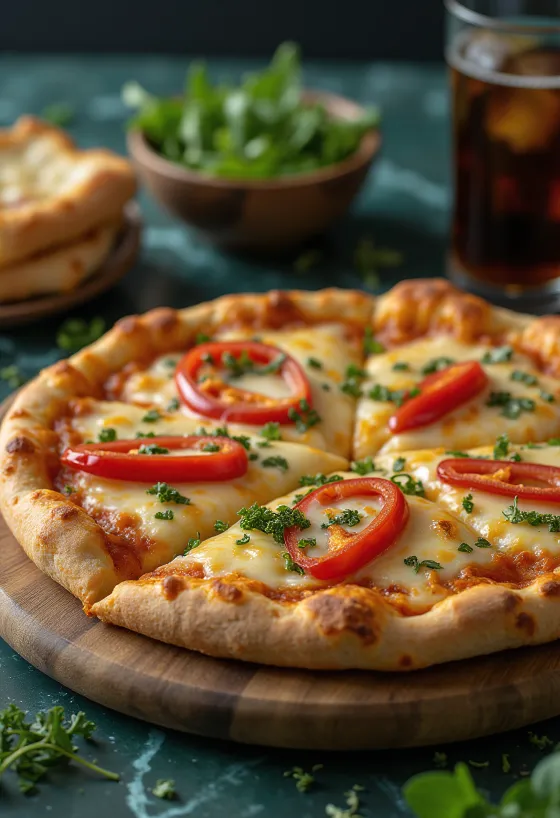 Pikantní pizza Quattro Formaggi s chilli při podávání