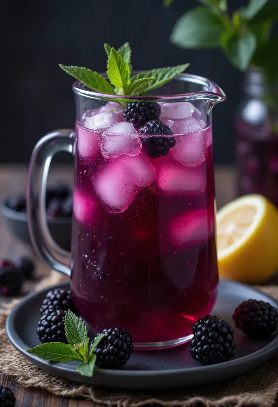 Ostružinová limonáda servírovaná ve sklenici