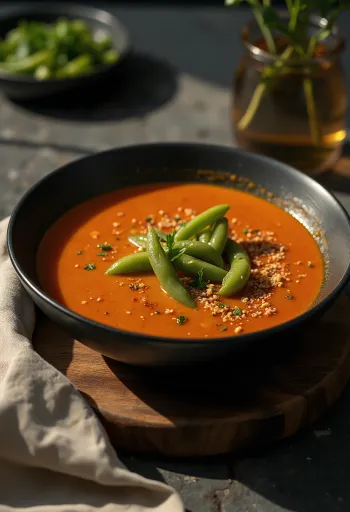 Miska pikantního zeleninového bisque s chilli papričkou