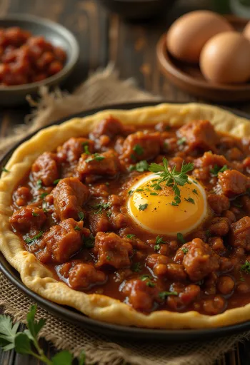 Doro Wat servírované s vejcem natvrdo a plackami injera