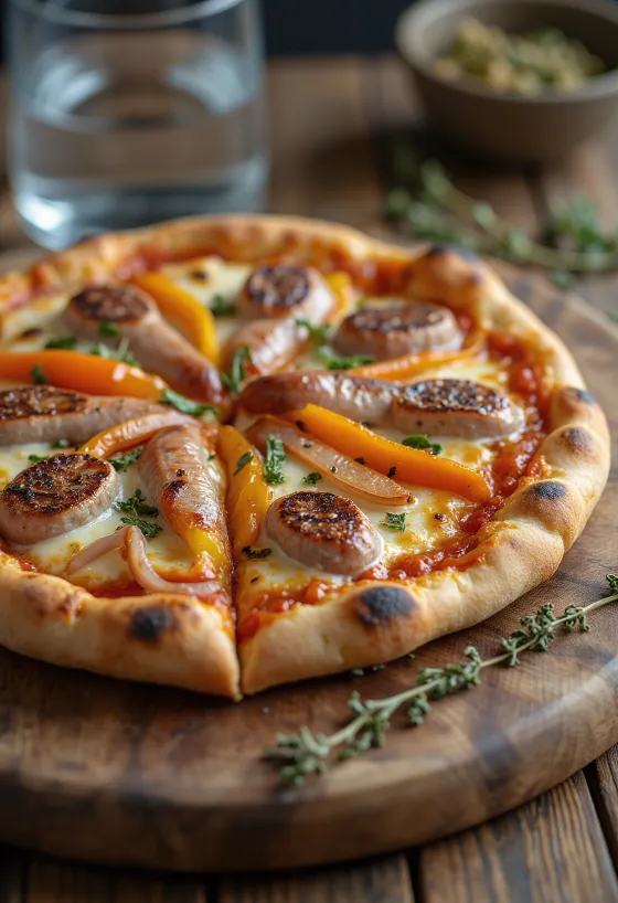 Pizza Viennese s vídeňskými párky, paprikou a mozzarellou