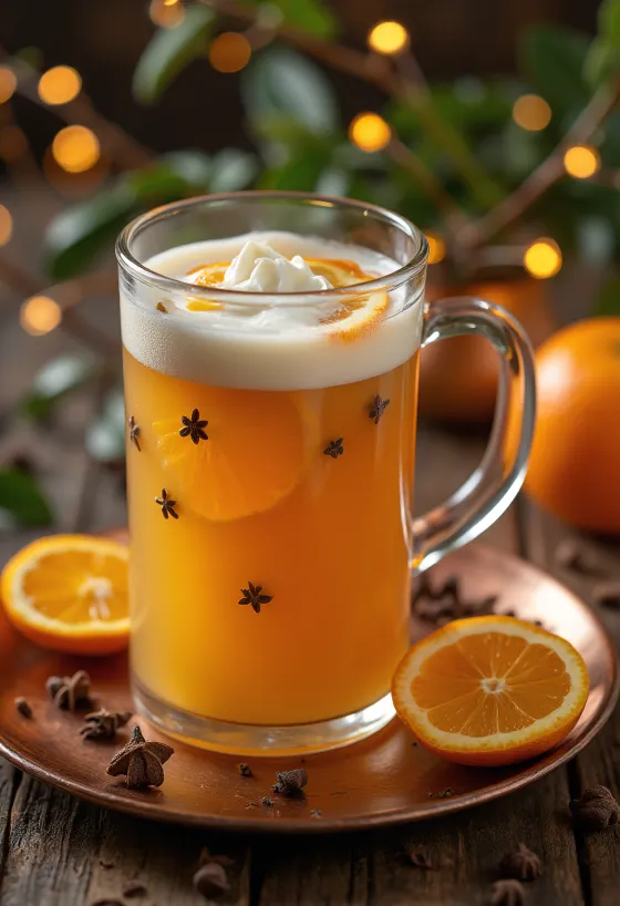 Hřebíčkovo-pomerančový cider servírovaný ve sklenici
