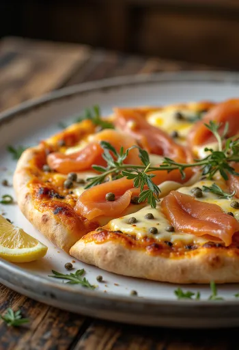 Pizza à la Norvégienne s uzeným lososem, kapary a zakysanou smetanou