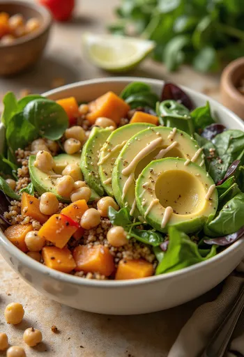 Buddha bowl s pečenými batáty, quinoou a tahini dresinkem
