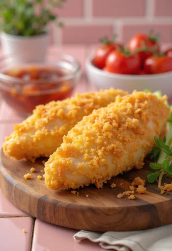 Smažená kuřecí prsa upečená dozlatova, podávaná s čerstvým salátem.