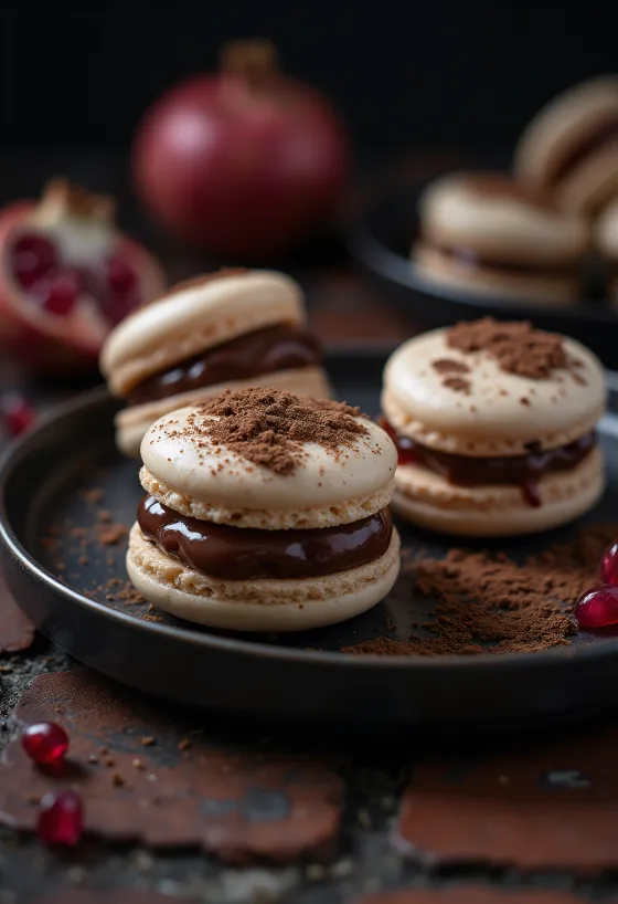 Makronky s granátovým jablkem a čokoládou