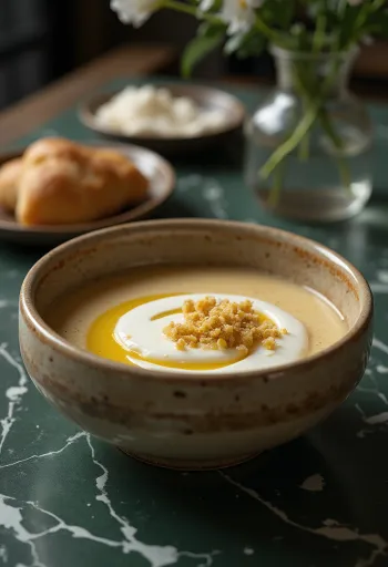 Tarhana s jogurtem, zdobené čerstvou petrželkou