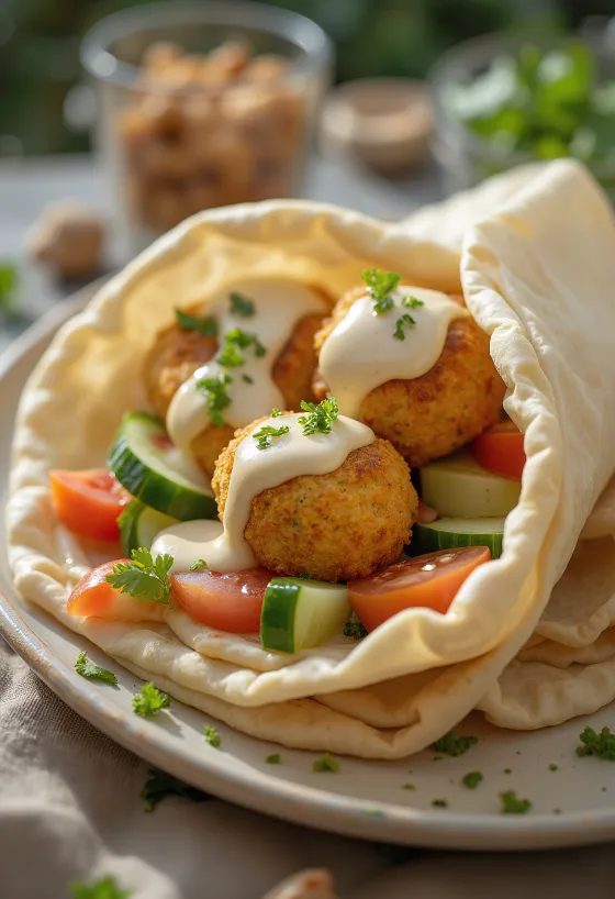 Falafel v pitě s čerstvou zeleninou a tahini omáčkou
