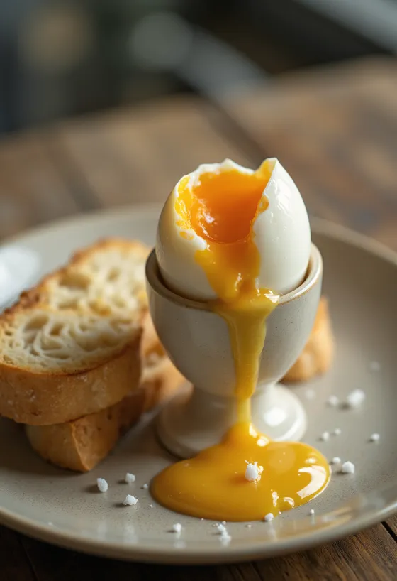 Vejce naměkko čerstvě uvařené, servírované k snídani.