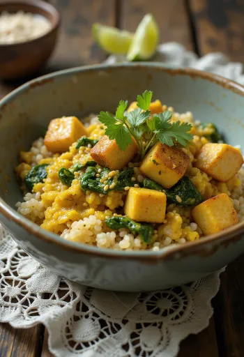 Špenátové quinoa kari s tofu