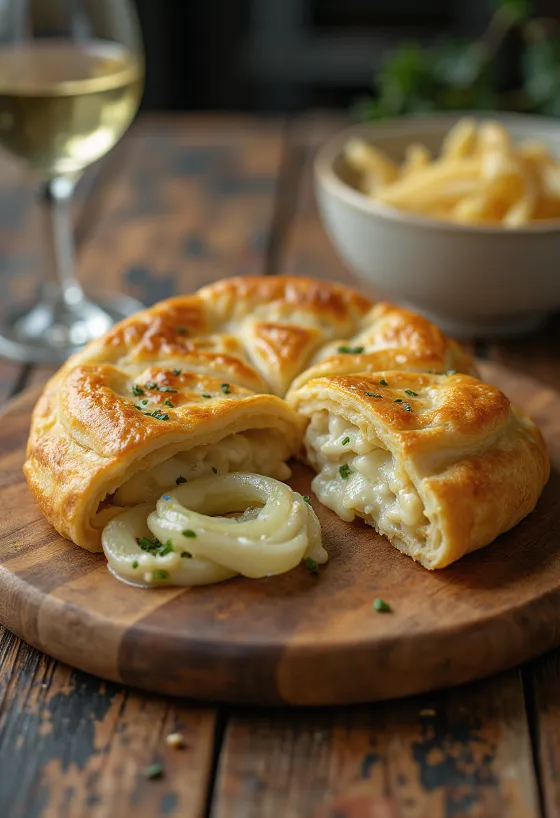 Čerstvě upečené smetanové calzone s pórkem