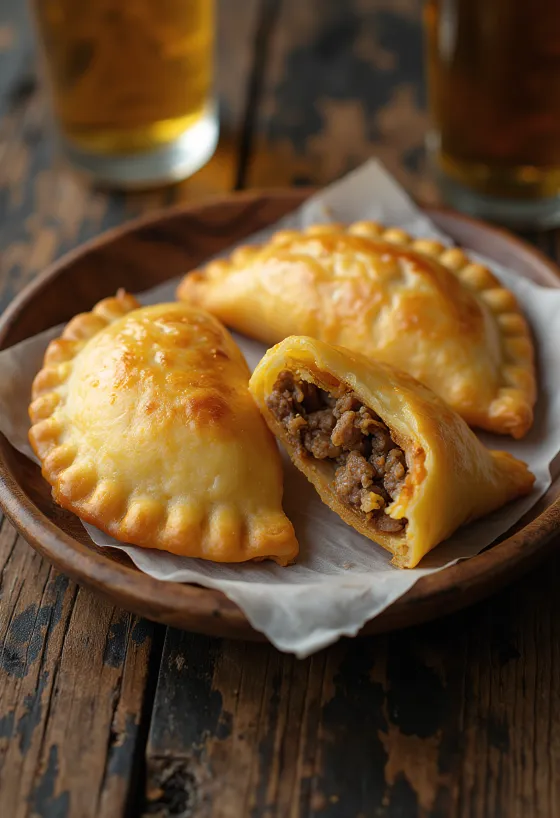 Empanadas s hovězím masem servírované s čerstvým salátem