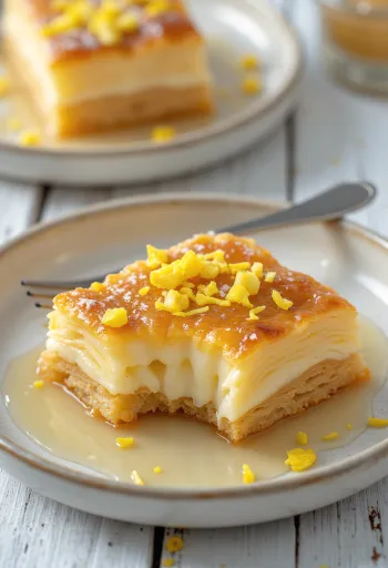 Galaktoboureko s celozrnnou moukou, tvarohem a citronem, čerstvě upečené