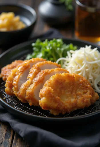 Klasické tonkatsu, křupavá obalovaná vepřová kotleta s omáčkou tonkatsu