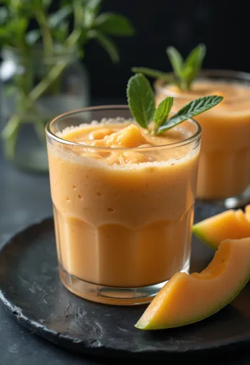 Smoothie ze žlutého melounu servírované ve sklenici