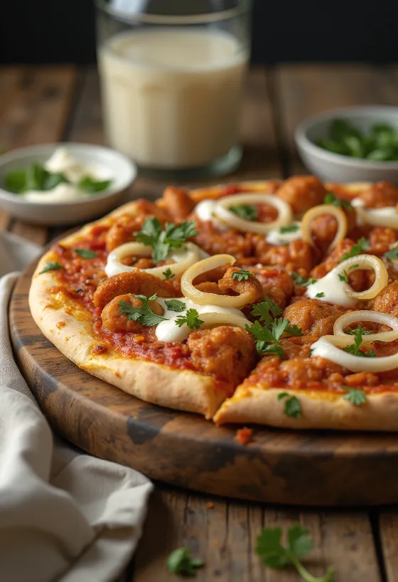 Tandoori chicken pizza s indickým kořením a koriandrem