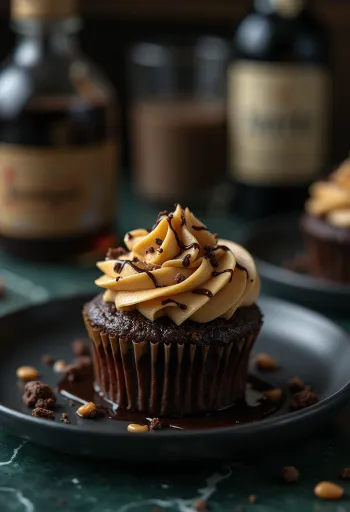 Čerstvě upečený arašídovo-čokoládový cupcake