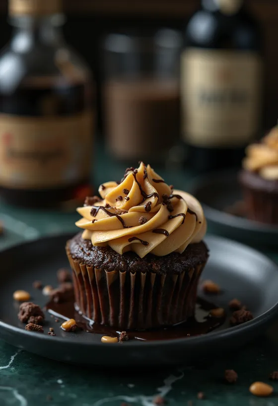 Čerstvě upečený arašídovo-čokoládový cupcake
