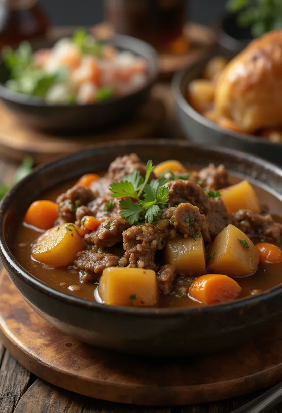 Estofado de carne servírované