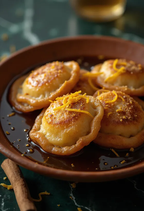 Sopaipilla chilena pasadas podávaná se skořicí, cukrem a medem
