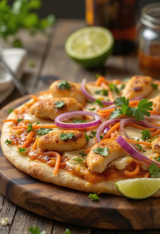Thai chicken pizza s arašídovou omáčkou a koriandrem