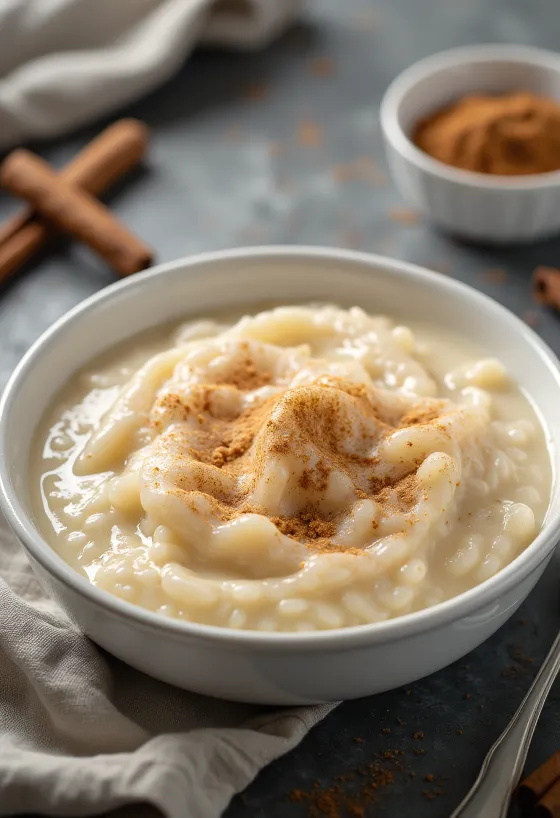 Arroz doce s kondenzovaným mlékem, zdobené skořicí