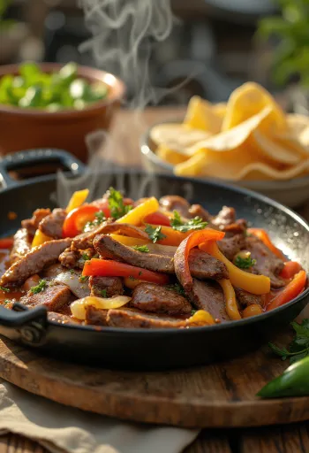 Fajita se steakem servírovaná s čerstvým koriandrem a guacamole