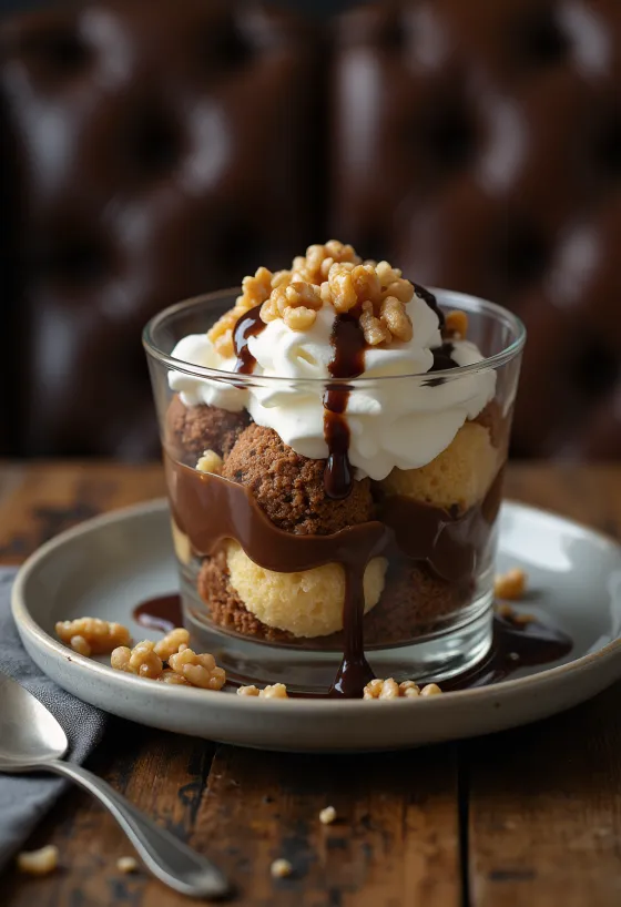 Somlói halušky s měkkým piškotem, vanilkovým krémem a vrstvami čokoládové polevy