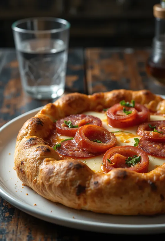 Pizza Diavola s plněným okrajem a kořeněným salámem
