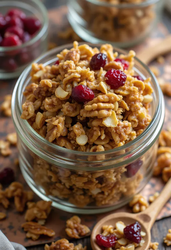 Domácí granola s křupavými ovesnými vločkami, semínky a sušeným ovocem