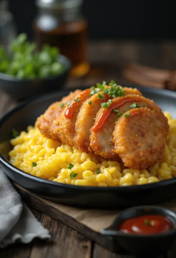 Katsu Omurice japonská vaječná rýže s kuřecím masem a sezamovými semínky