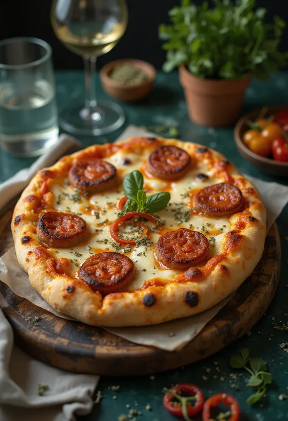 Veganská Pizza Diavola s rostlinnou klobásou a chilli