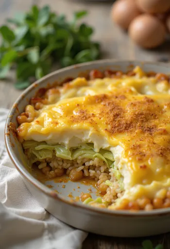 Veganská zapékaná kapusta servírovaná na talíři