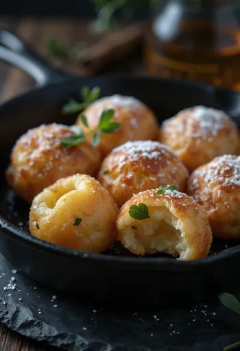 Bezlepkový Æbleskiver, zlatohnědý, s měkkým vnitřkem a křupavým povrchem