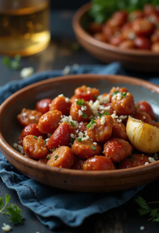Chistorra frita, španělská klobása s petrželkou a citronovou šťávou