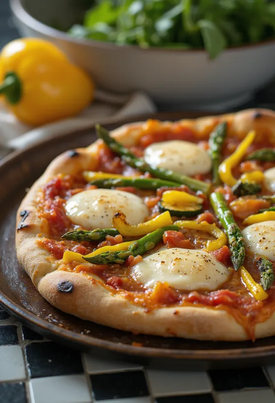 Pizza Primavera s jarní zeleninou a bazalkou