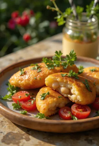 Acarajé s vinaigrette, zdobené čerstvým koriandrem